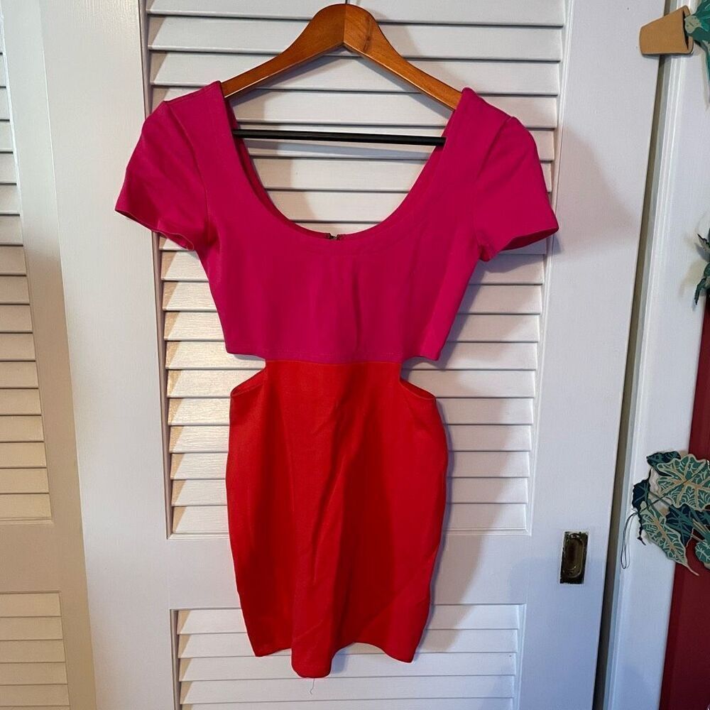 LUCCA COUTURE | pink & orange cut out mini dress XS